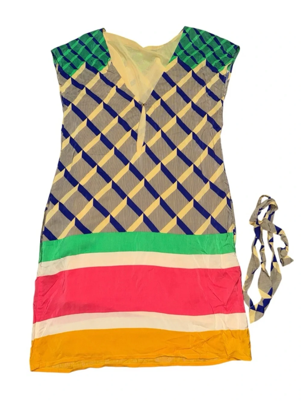 Women’s MNG Collection Colorblock Geometric Tie-Waist Dress - 6